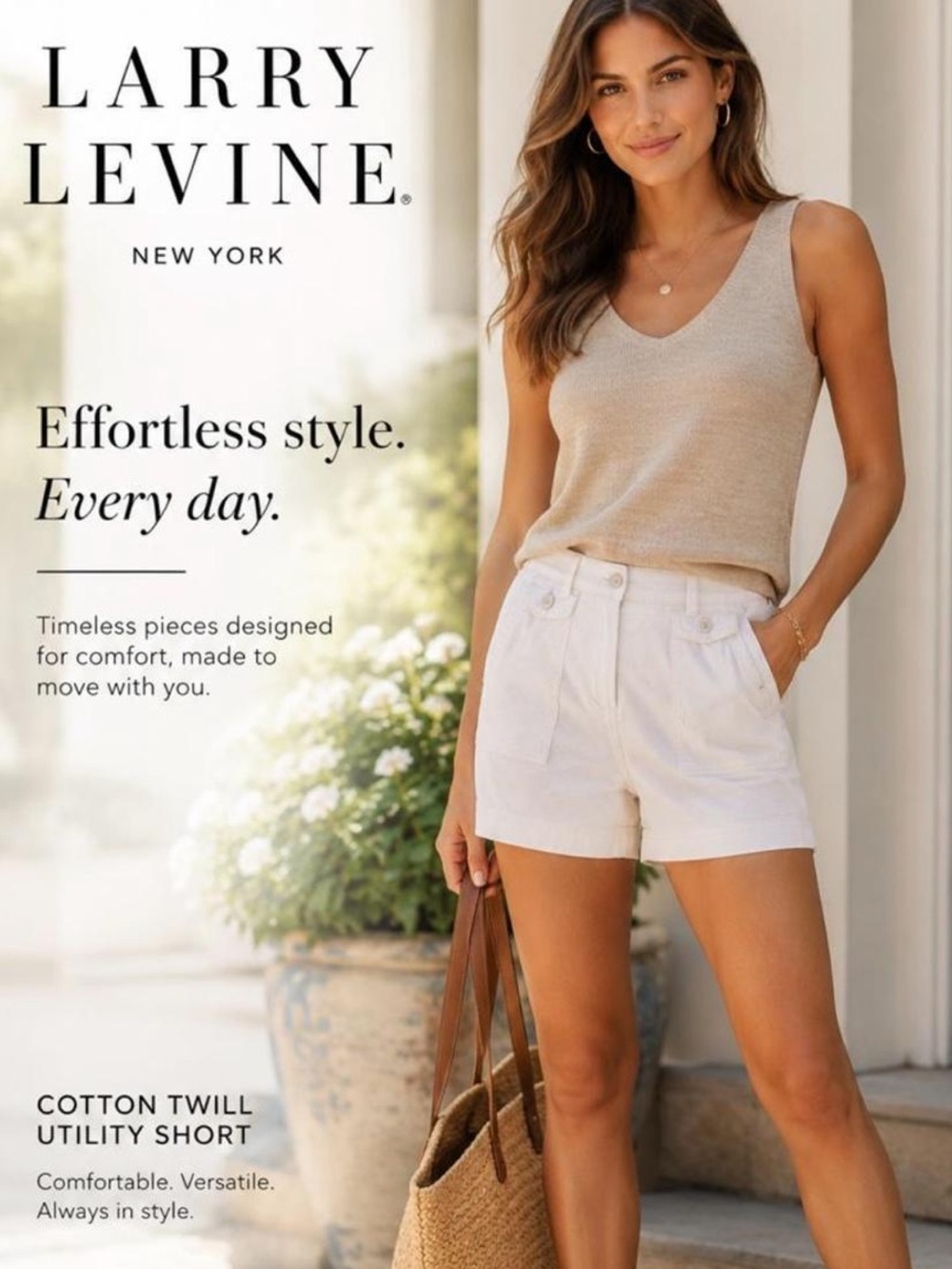 Larry Levine Women’s White Cotton Twill Utility Shorts ~ Size 12